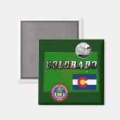 Aimant Colorado Texte, Drapeau, Sceau, Trimestre, Carte (Recto/Verso)