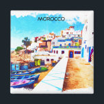 Aimant Coloré Maroc Voyage Aquarelle<br><div class="desc">Venez vous déplacer dans les rues animées du Maroc avec nos produits aux motifs et couleurs typiques du Maroc. Cette oeuvre au design complexe capture l'essence des souks animés de Marrakech, la beauté intemporelle du désert du Sahara et les majestueuses montagnes de l'Atlas. Ornée de motifs marocains traditionnels, de travaux...</div>