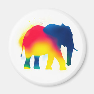 Aimant Coloré Spray Peinture Eléphant Silhouette ronde