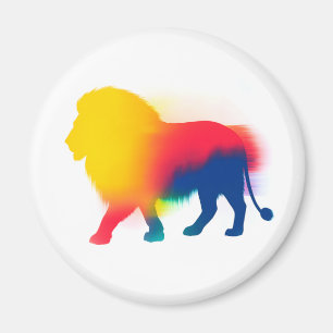 Aimant Coloré Spray Peinture Lion Silhouette ronde