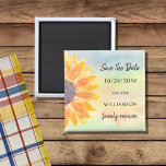 Aimant Colorful Family Reunion Sunflower Save The Date<br><div class="desc">Ask your family to save the date for their Family Reunion with this colorful sunflower save the date magnet.
It fees decorated with a watercolor sunflower and background.
Easily customizable.
Because we create our artwork you won't find this exact image from other designers.
Original Watercolor © Michele Davies.</div>