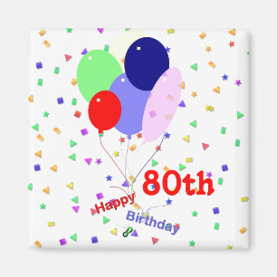 Aimant Colorful Joyeux 80e Anniversaire Ballons