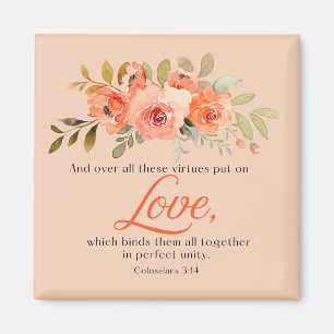 Aimant Colossiens 3:14 Verset Biblique Fleurs Orange