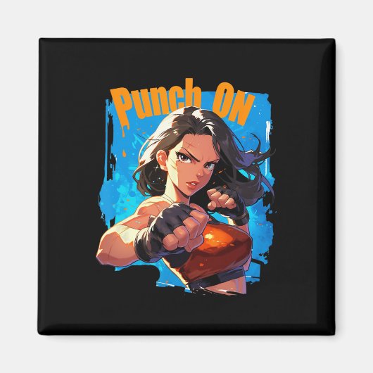 Aimant Combat de boxe thaïlandaise féminine forte Punch (Devant)