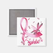 Aimant Combattant Libellule Ruban Rose Cancer du Sein (Recto/Verso)