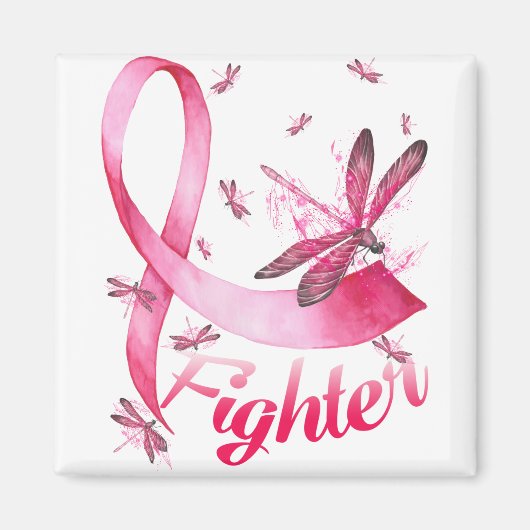 Aimant Combattant Libellule Ruban Rose Cancer du Sein (Devant)