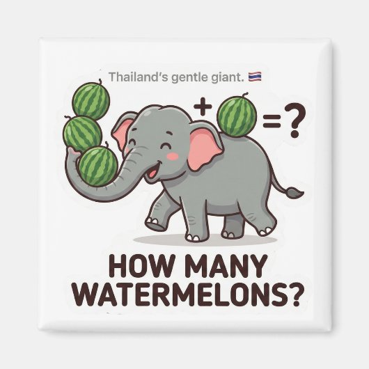 Aimant Combien de pastèques? Jeu de maths de l'éléphant (Devant)