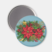 Aimant Composition florale colorée pour Noël (Recto/Verso)