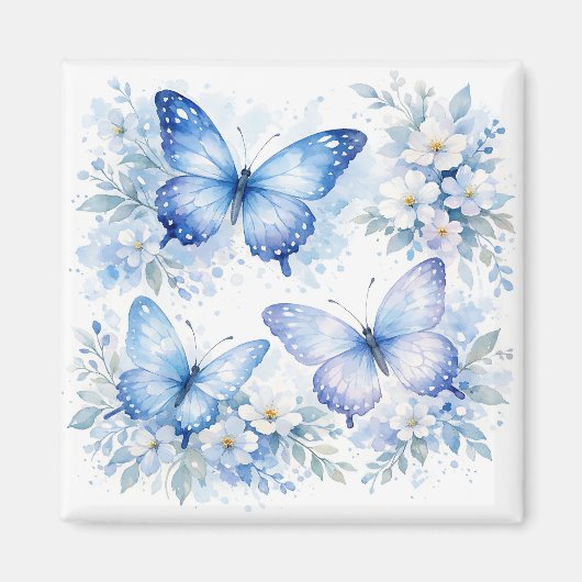 Aimant Composition florale Papillon Bleu (Devant)
