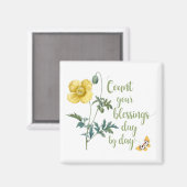 Aimant Comptez vos bénédictions - pavot jaune vintage (Recto/Verso)