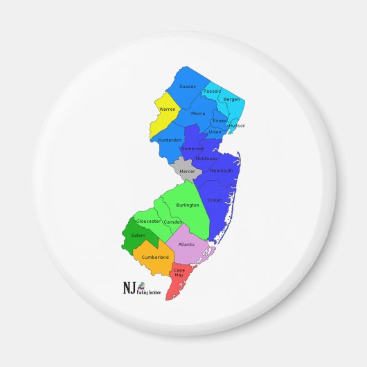 Aimant Comtés du New Jersey en couleur (Devant)