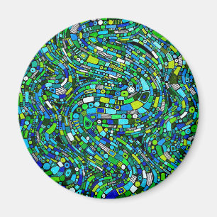 Aimant Conception Abstraite Vagues Formes Bleu Vert