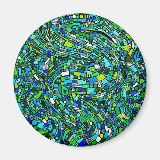 Aimant Conception Abstraite Vagues Formes Bleu Vert (Devant)