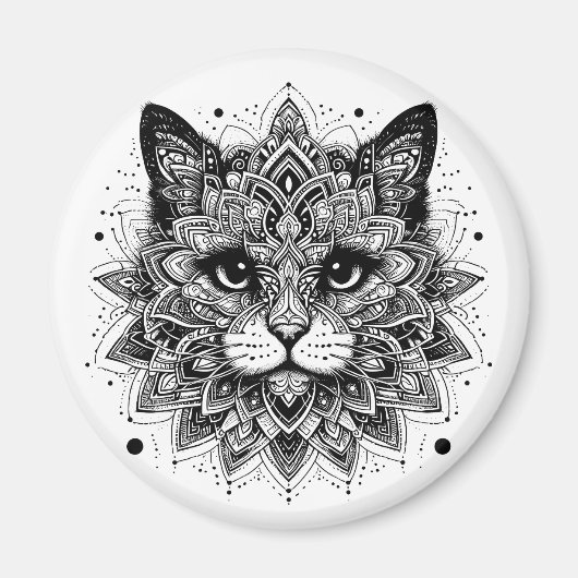 Aimant Conception de chat à motif mandala (Devant)
