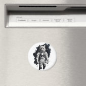Aimant Conception de chat par astronaute d'encre noire (In Situ (Lave-vaisselle))