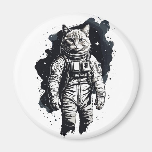 Aimant Conception de chat par astronaute d'encre noire (Devant)