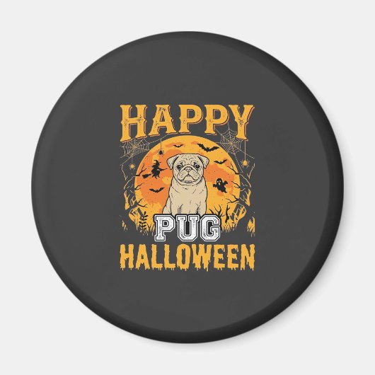 Aimant Conception de chien effrayant Halloween Pug heureu (Devant)