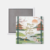 Aimant Conception de jardin japonais élégant - Fleurs de (Recto/Verso)