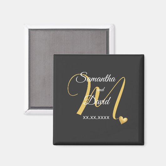 Aimant Conception de monogramme de mariage avec noms et d (Recto/Verso)
