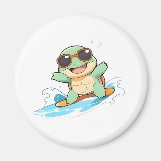 Aimant Conception de plage d'été de tortue chibi mignonne (Devant)