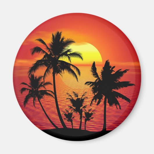 Aimant Conception de silhouette de palmiers au coucher du (Devant)