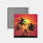 Aimant Conception de silhouette de palmiers au coucher du (Recto/Verso)