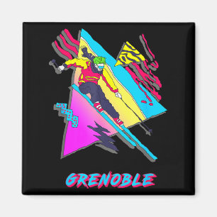Aimant Conception de ski vibrante avec texte grenoble ski