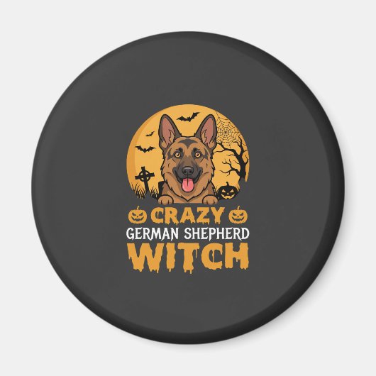 Aimant Conception de sorcière berger allemand fou Hallowe (Devant)