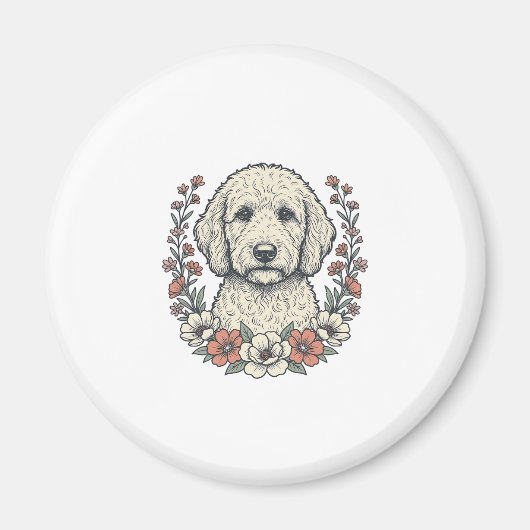 Aimant Conception de T-Shirt de Portrait de Chien Bouclé (Devant)