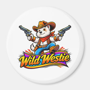 Aimant Conception Original Westie Chien Cowboy