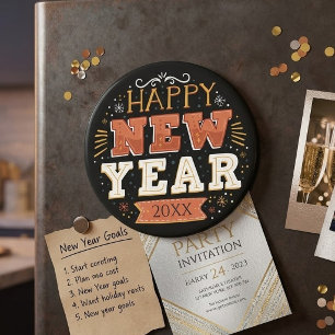 Aimant Conception personnalisée vintage Bonne Année Eve D