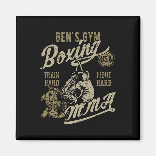 Aimant Conception Rétro De Ben's Gym Boxe Mma Pour Le Nom (Devant)