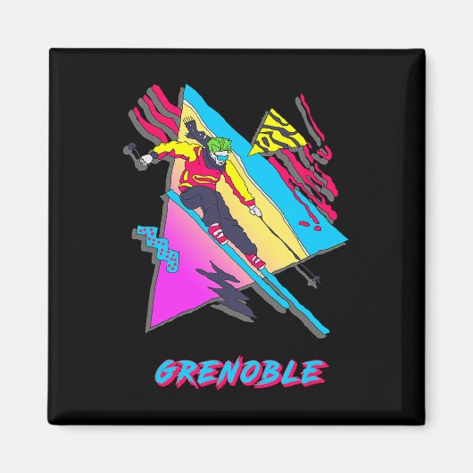 Aimant Conception vibrante de ski avec texte Grenoble Ski (Devant)