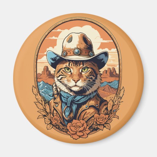Aimant Conception vintage de chats Cowboy (Devant)