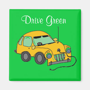 Aimant Conduite de voiture de dessin animé vert