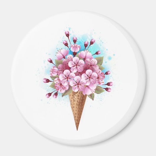 Aimant Cône rose Sakura crème glacée gaufre (Devant)