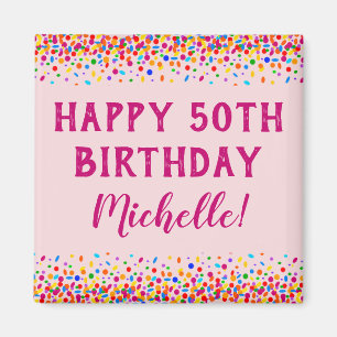 Aimant Confetti aux couleurs roses d'anniversaire