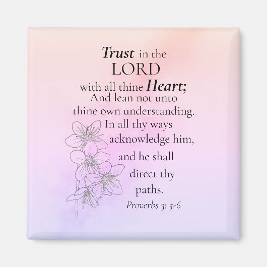 Aimant Confiance dans le Seigneur Bible Verse Floral Aqua (Devant)