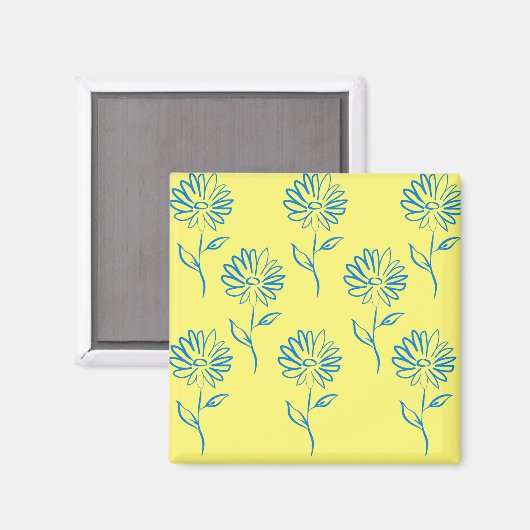 Aimant Contour de fleur bleue sur fond jaune (Recto/Verso)