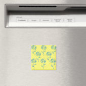 Aimant Contour de fleur bleue sur fond jaune (In Situ (Lave-vaisselle))