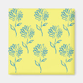 Aimant Contour de fleur bleue sur fond jaune (Devant)