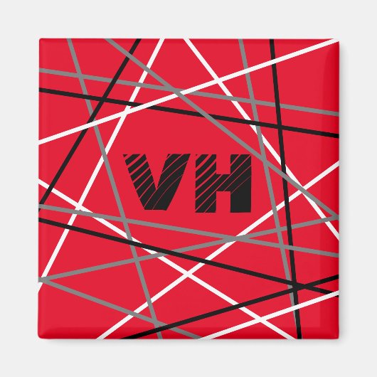 Aimant Cool Abstrait Rouge rayé Nom de la guitare Initial (Devant)