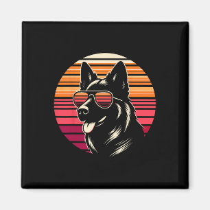 Aimant Cool allemand berger chien retro Sunset Art Style
