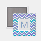 Aimant Cool Blue Sporty Chevron Pattern Monogram (Recto/Verso)