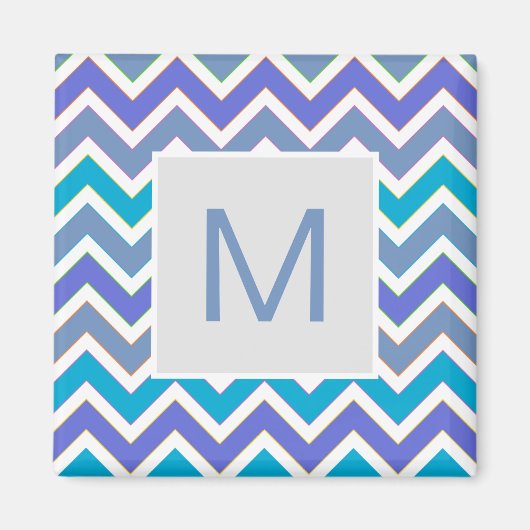 Aimant Cool Blue Sporty Chevron Pattern Monogram (Devant)