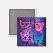 Aimant Cool Cat face sur un Arrière - plan spatial (Recto/Verso)