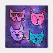 Aimant Cool Cat face sur un Arrière - plan spatial (Devant)