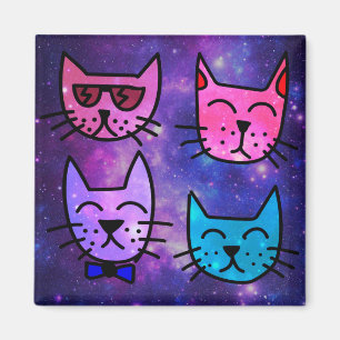 Aimant Cool Cat face sur un Arrière - plan spatial