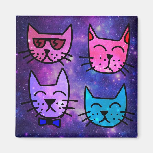 Aimant Cool Cat face sur un Arrière - plan spatial (Devant)