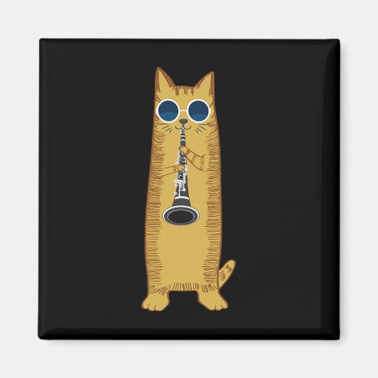 Aimant Cool Cat Playing The Clarinet Design Hippy Hipster (Devant)